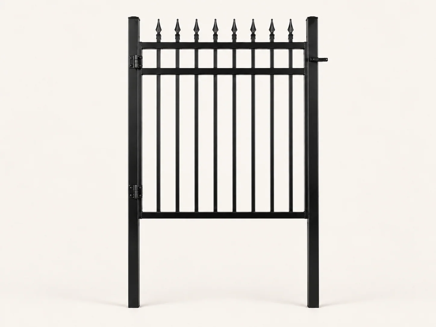 5 ft Spear-Top Gate Kit — Black, front view with posts