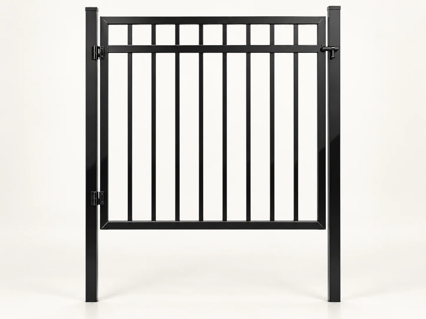 4 ft Flat-Top Gate Kit — Black, front view with posts