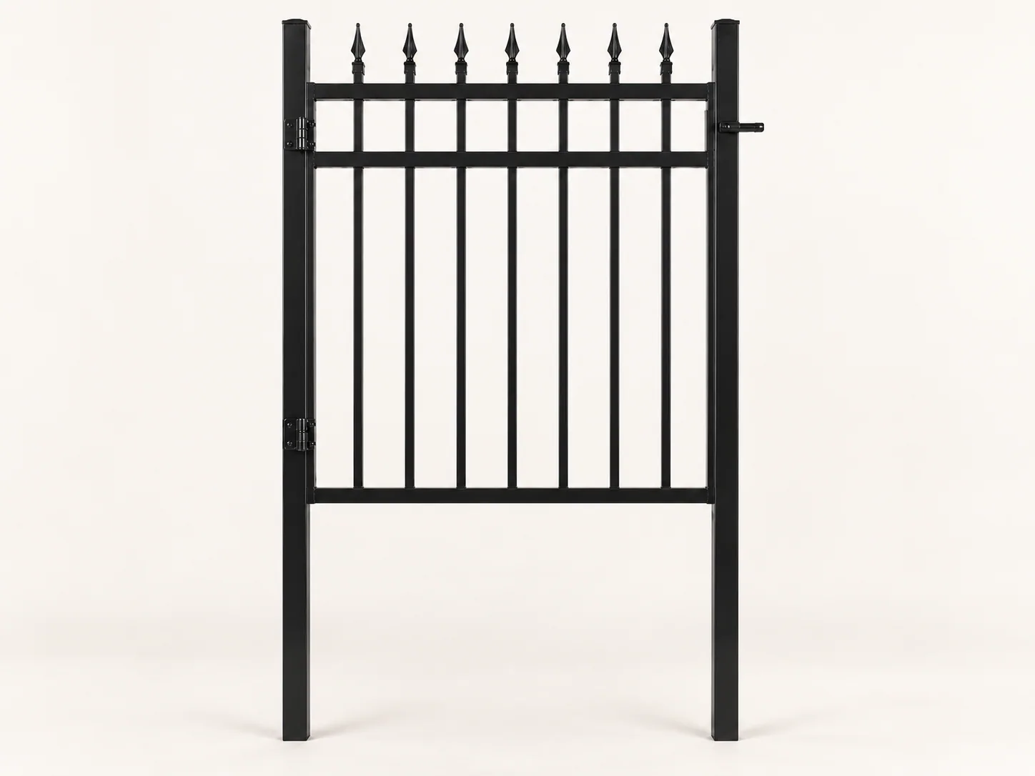 6 ft Spear-Top Gate Kit — Black, front view with posts