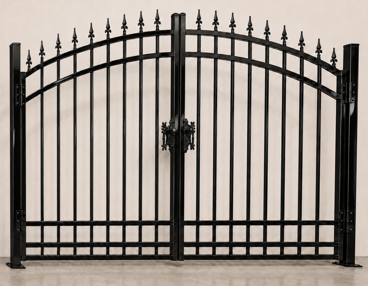 Palisaro 16 ft gloss-black spear-top driveway gate, full front view