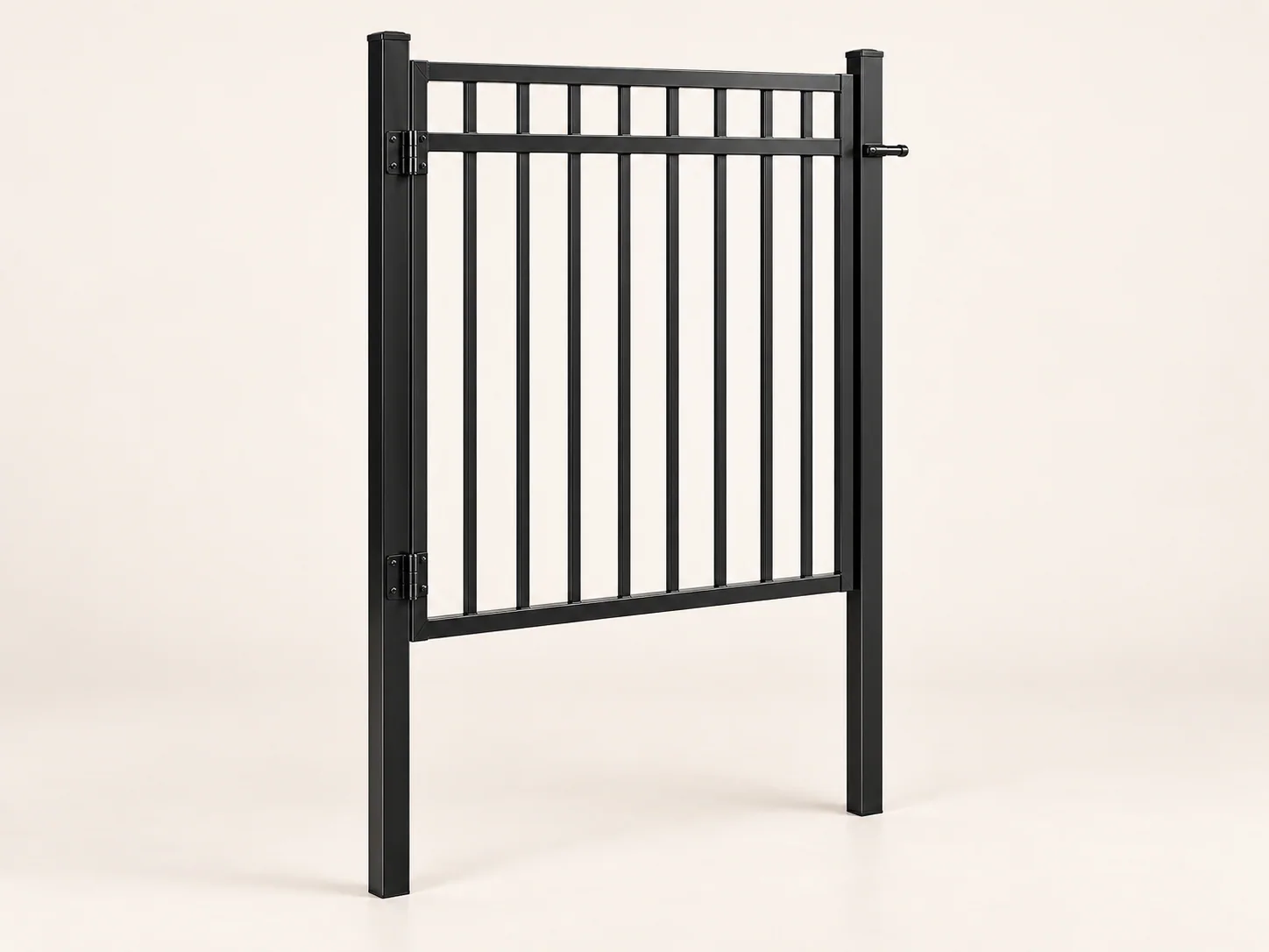 5 ft Flat-Top Gate Kit — Black, angled view with posts